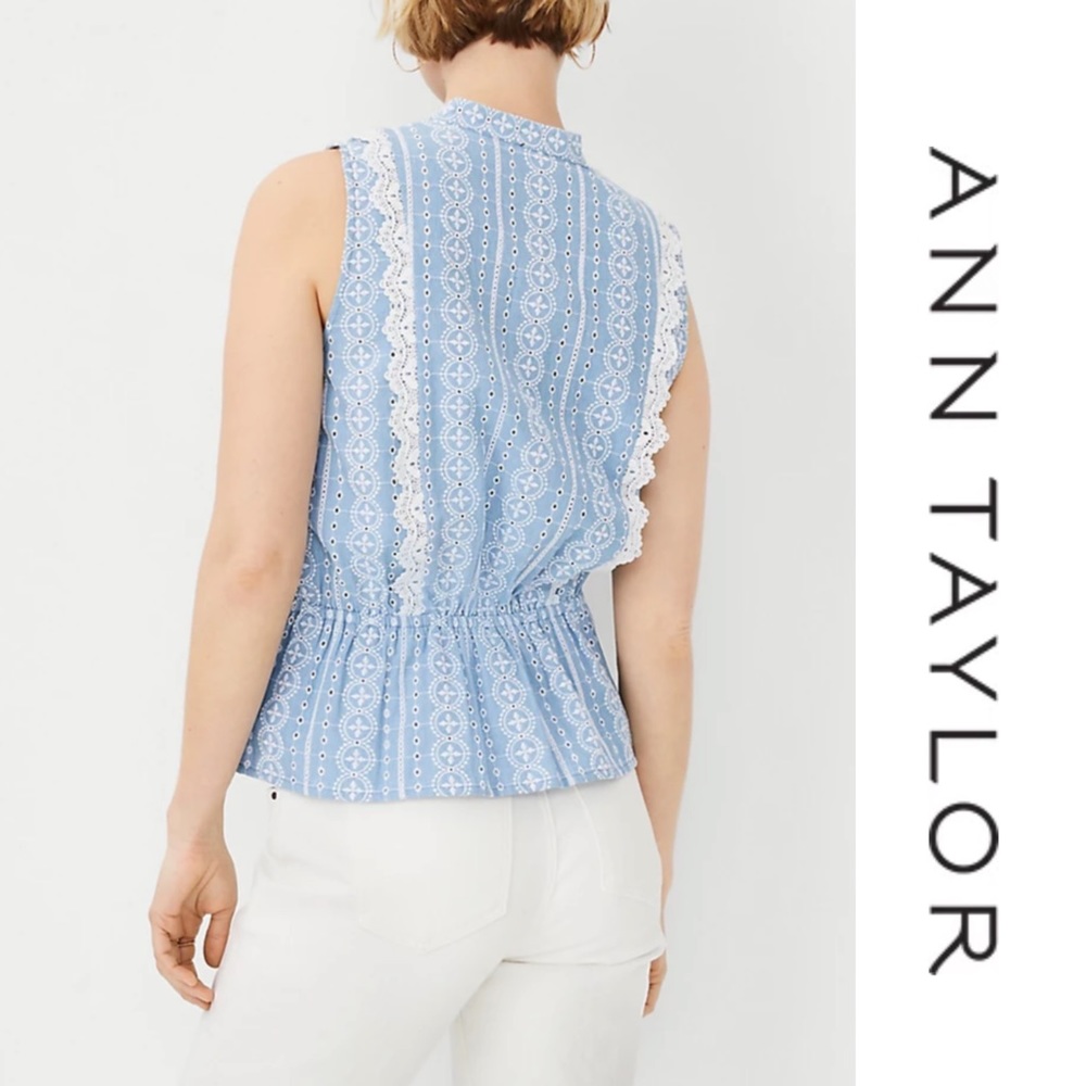 Ann Taylor Chambray Lace Tie Front Top*NWT - Picture 3 of 5